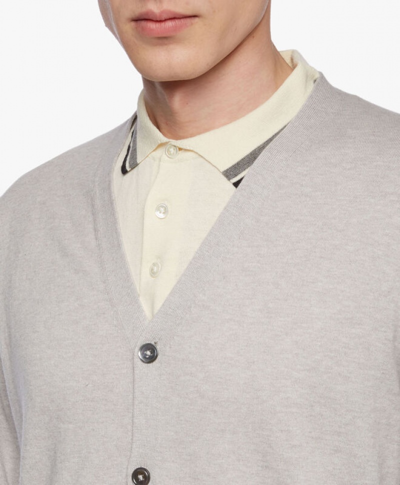 Light Grey Brooks Brothers Cotton and Cashmere Men Cardigan | MLE-490381