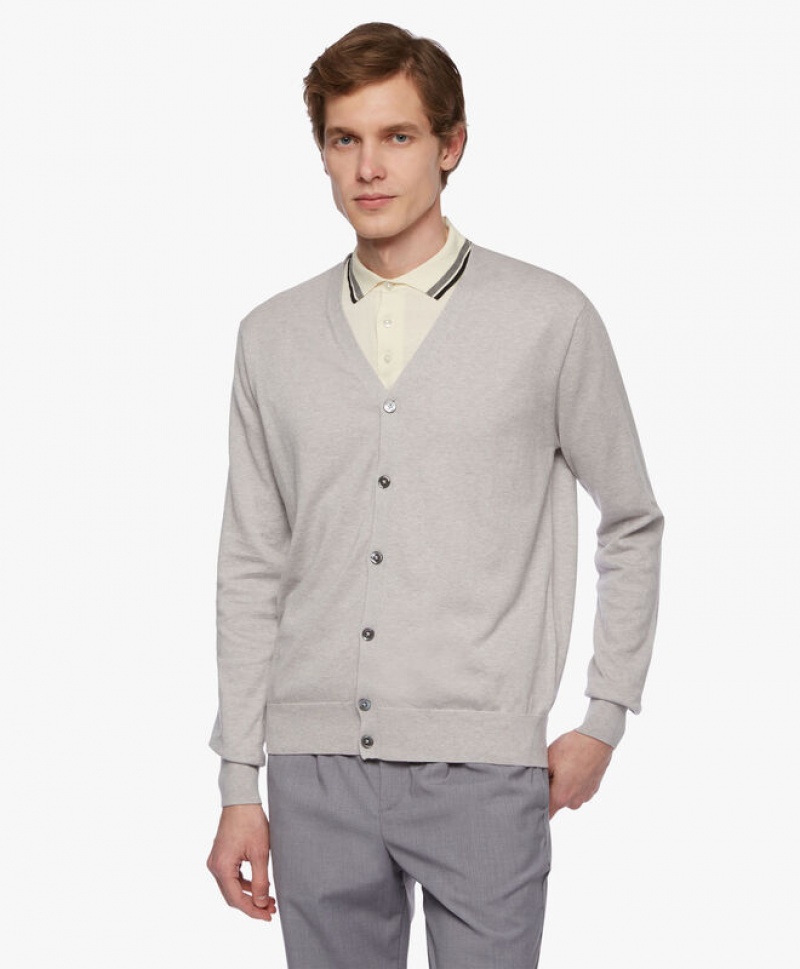 Light Grey Brooks Brothers Cotton and Cashmere Men Cardigan | MLE-490381