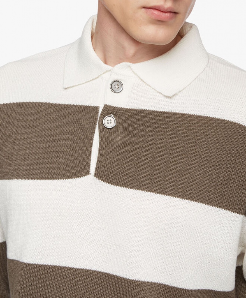 Light Grey Brooks Brothers Striped Cotton Men Polo | PTR-861043