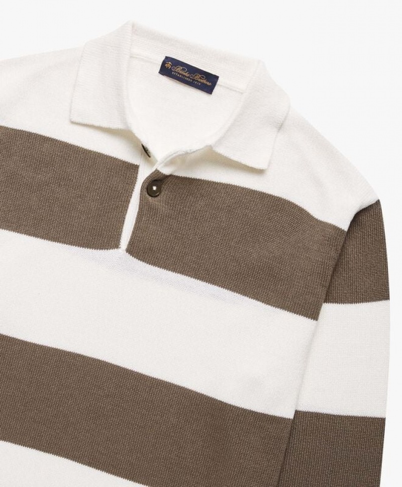 Light Grey Brooks Brothers Striped Cotton Men Polo | PTR-861043