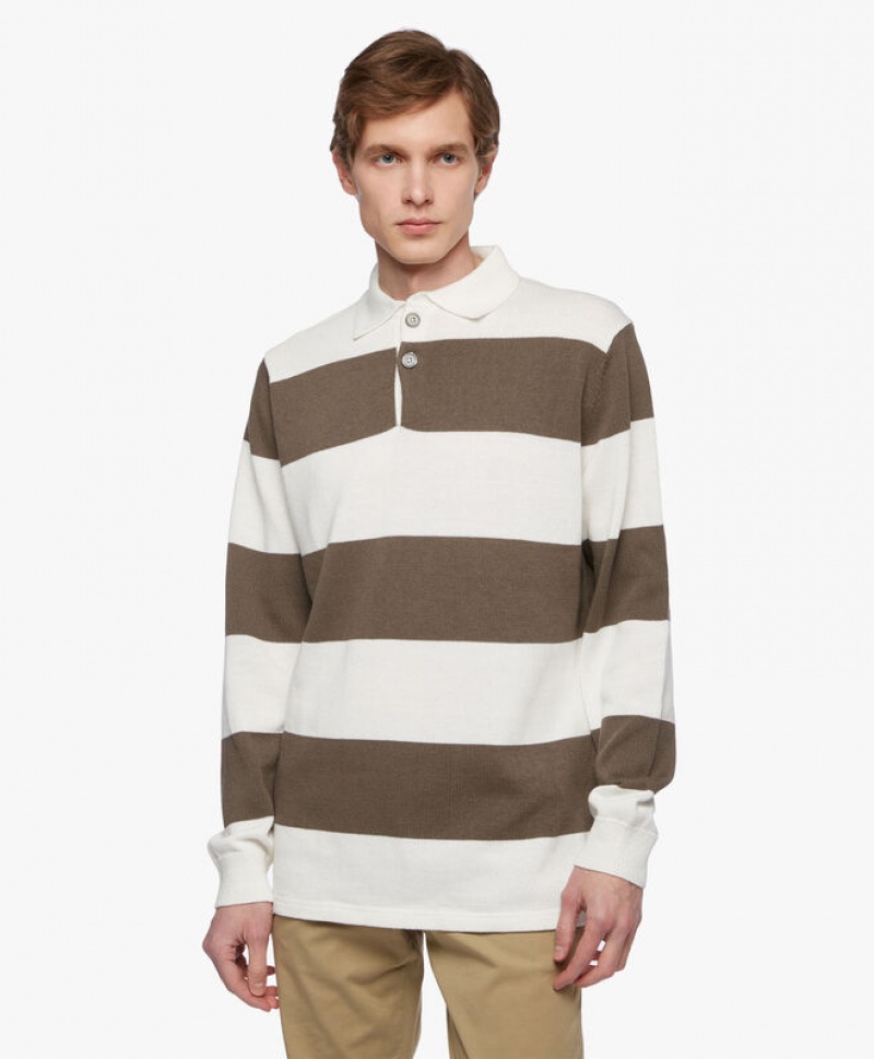 Light Grey Brooks Brothers Striped Cotton Men Sweaters | LHV-597263