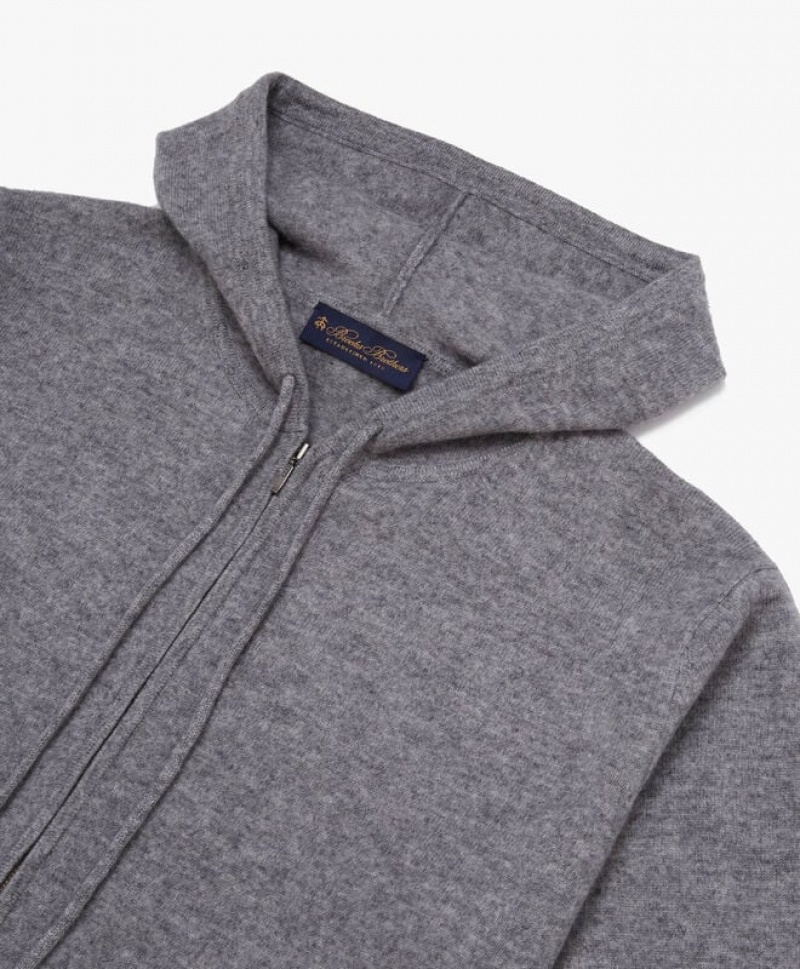 Light Grey Brooks Brothers Wool and Cashmere Men Hoodie | ZSH-134528