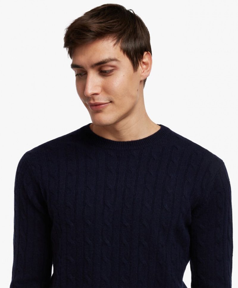 Navy Brooks Brothers Cable-Knit Crew-Neck Men Sweaters | CXG-051987