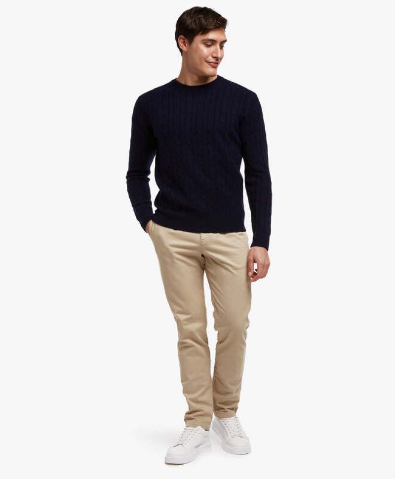 Navy Brooks Brothers Cable-Knit Crew-Neck Men Sweaters | CXG-051987