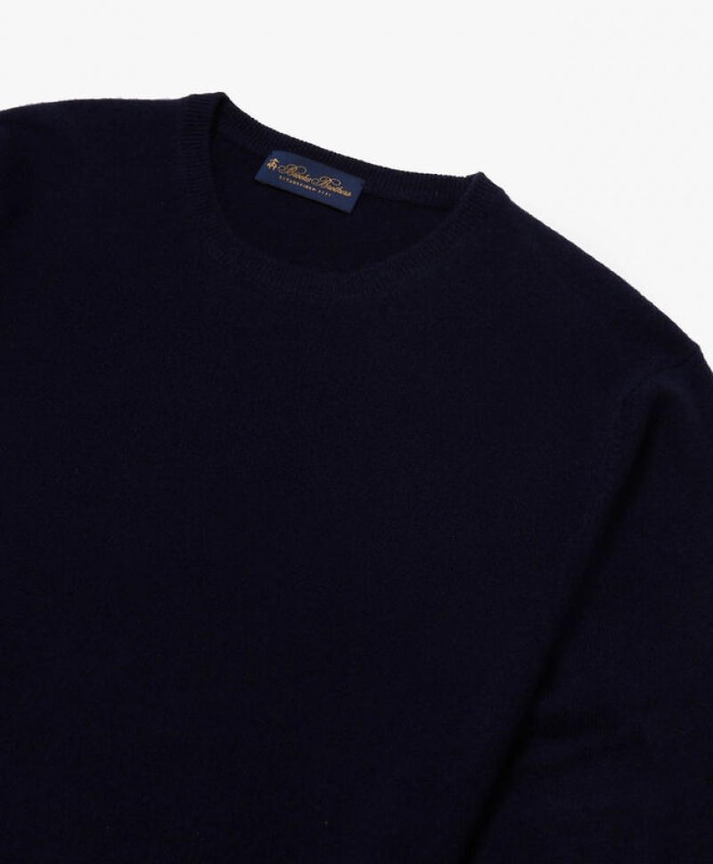 Navy Brooks Brothers Cashmere Crew-Neck Men Sweaters | NZK-046259