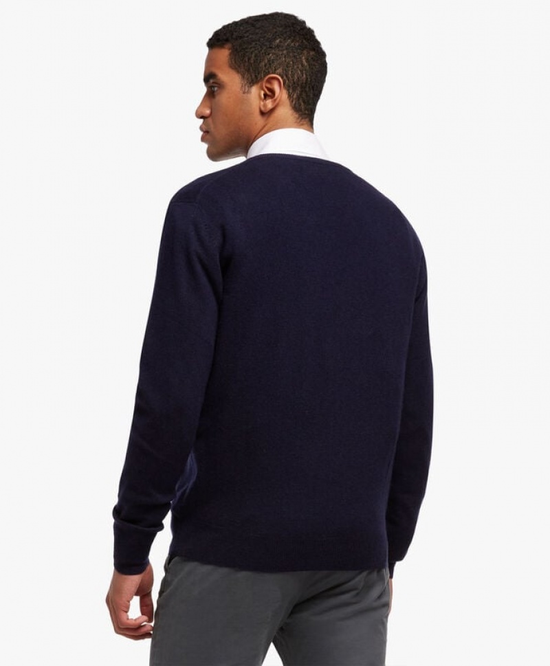 Navy Brooks Brothers Cashmere V-Neck Men Sweaters | GDS-067395