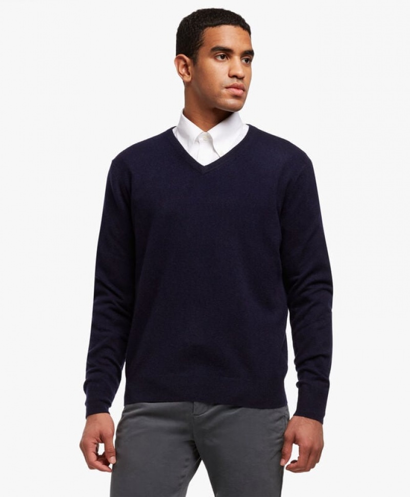 Navy Brooks Brothers Cashmere V-Neck Men Sweaters | GDS-067395