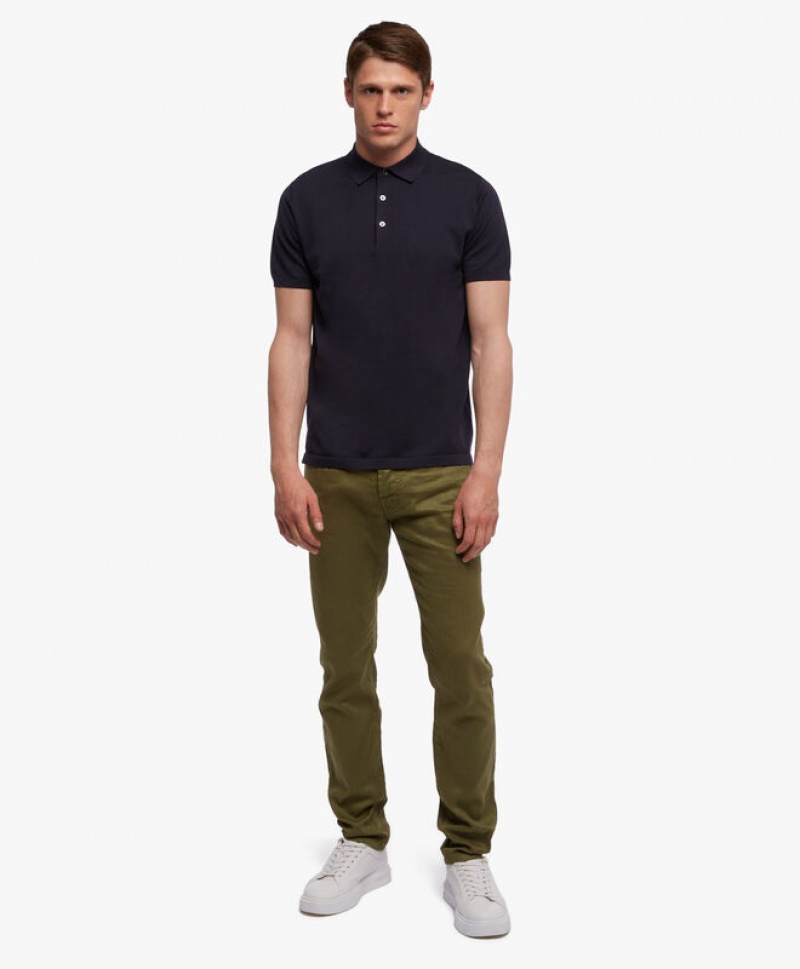 Navy Brooks Brothers Cotton Men Polo | DFI-483702