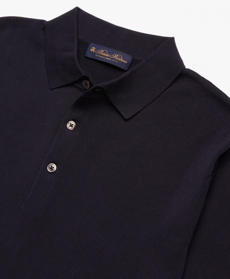 Navy Brooks Brothers Cotton Men Polo | DFI-483702