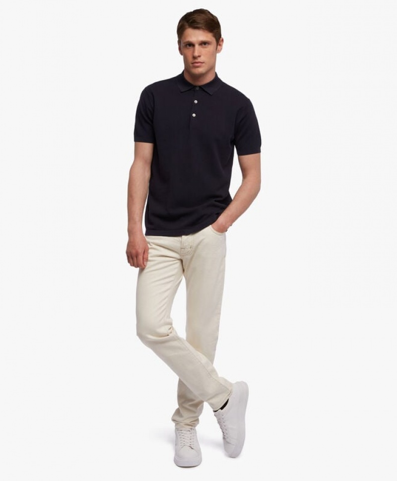 Navy Brooks Brothers Cotton Men Polo | RWT-315970