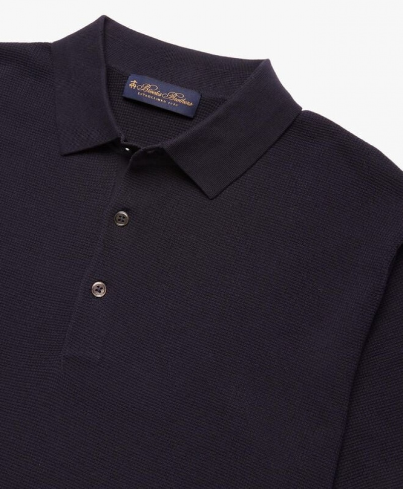 Navy Brooks Brothers Cotton Men Polo | RWT-315970