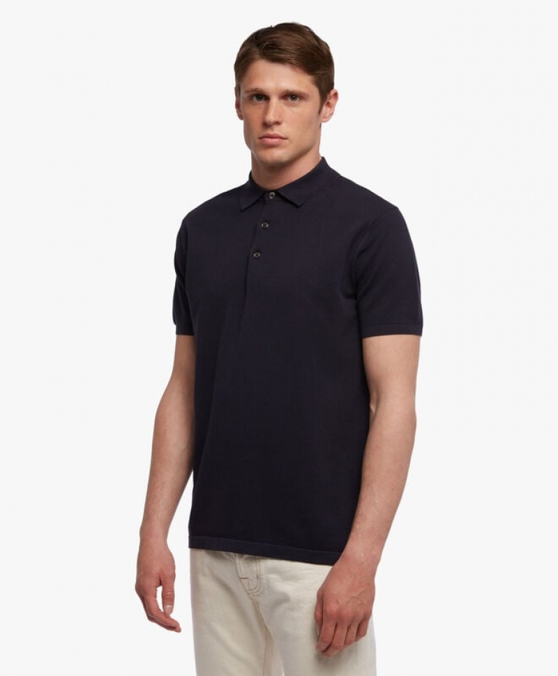 Navy Brooks Brothers Cotton Men Polo | RWT-315970