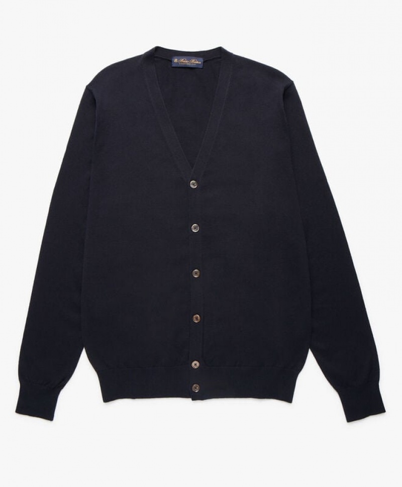 Navy Brooks Brothers Cotton and Cashmere Men Cardigan | JLK-174603