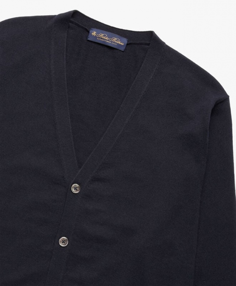 Navy Brooks Brothers Cotton and Cashmere Men Cardigan | JLK-174603