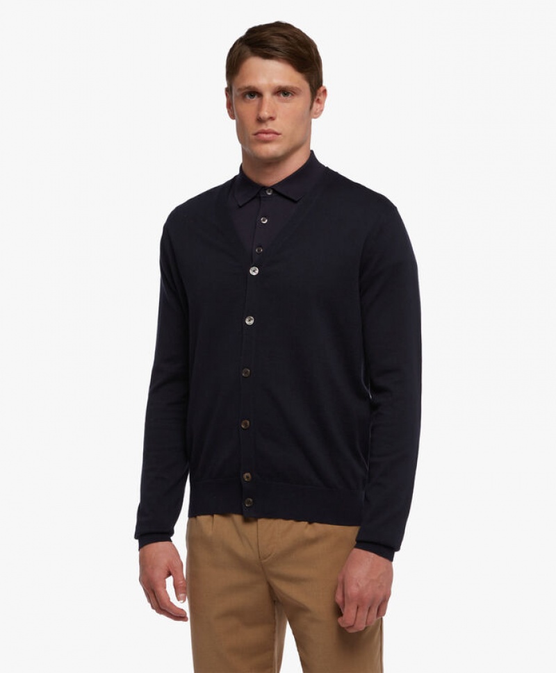 Navy Brooks Brothers Cotton and Cashmere Men Cardigan | JLK-174603