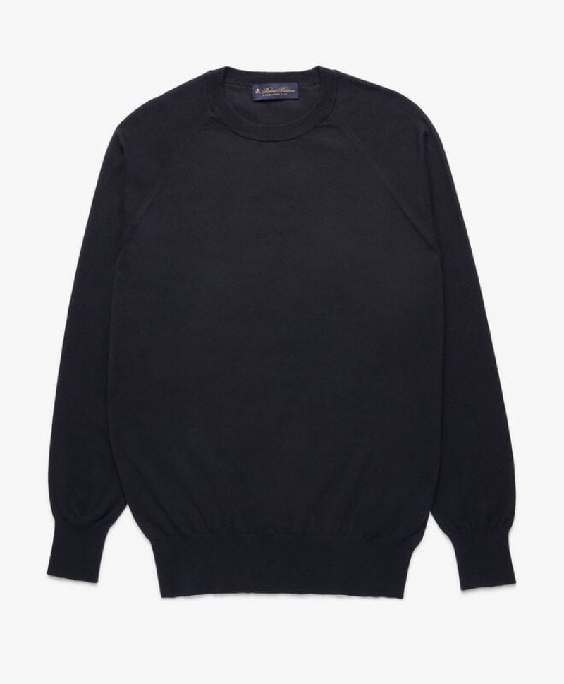 Navy Brooks Brothers Cotton and Cashmere Men Sweatshirts | VAJ-938172