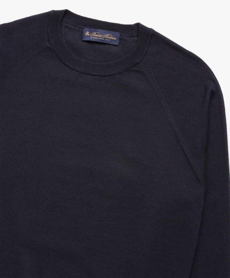 Navy Brooks Brothers Cotton and Cashmere Men Sweatshirts | VAJ-938172