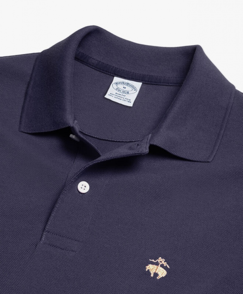 Navy Brooks Brothers Golden Fleece Slim Fit Stretch Supima Men Polo | FYN-867152