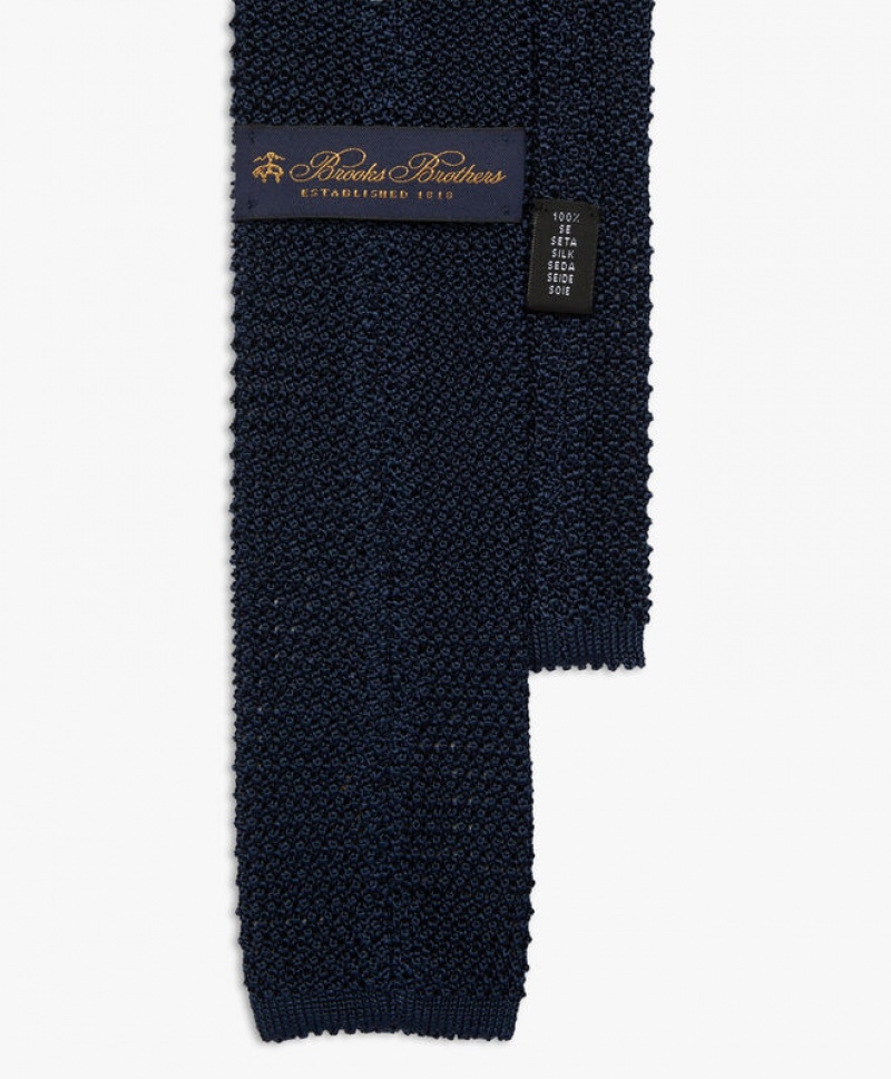 Navy Brooks Brothers Knitted with Logo Men Ties | YMG-714038