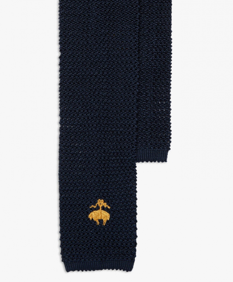 Navy Brooks Brothers Knitted with Logo Men Ties | YMG-714038