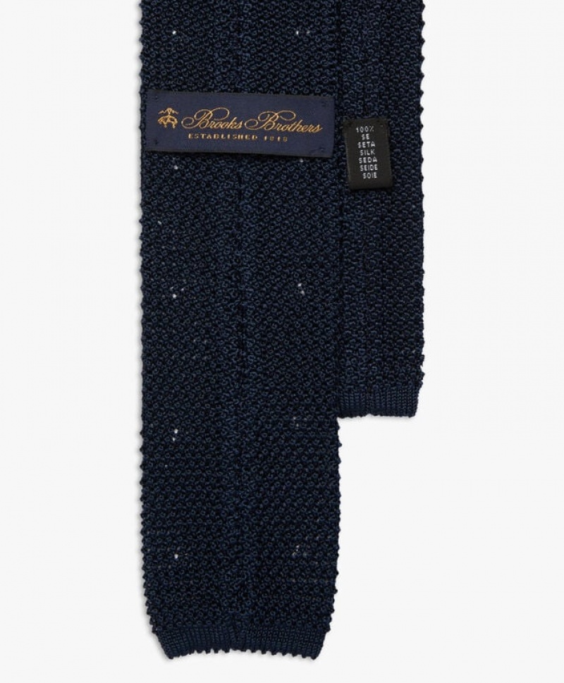 Navy Brooks Brothers Knitted with Polka Dots Men Ties | RGZ-154736