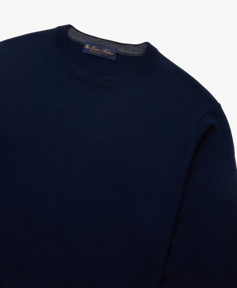 Navy Brooks Brothers Merino Wool Crew-Neck Men Sweaters | BOF-451623