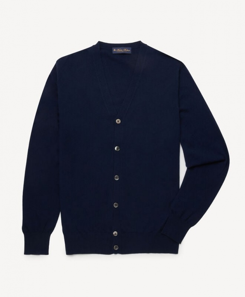 Navy Brooks Brothers Merino Wool Men Cardigan | CDG-107824