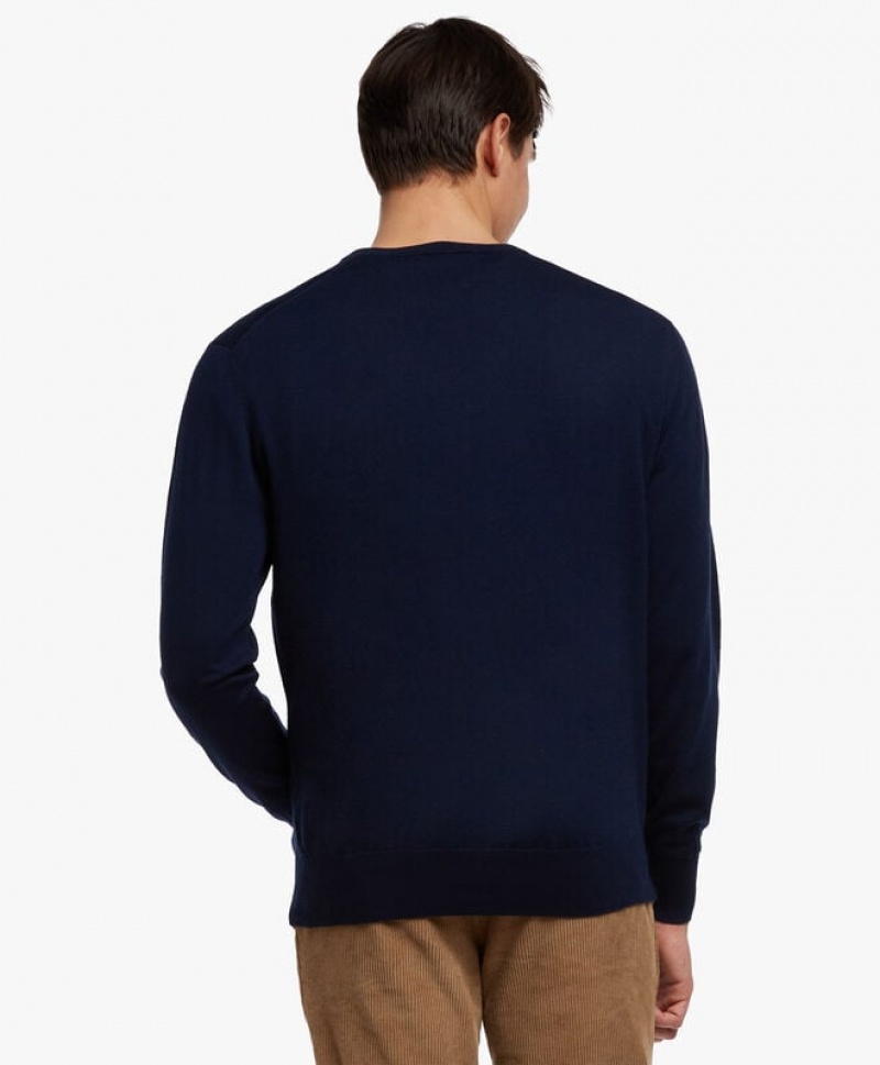 Navy Brooks Brothers Merino Wool V-Neck Men Sweaters | CXI-249876