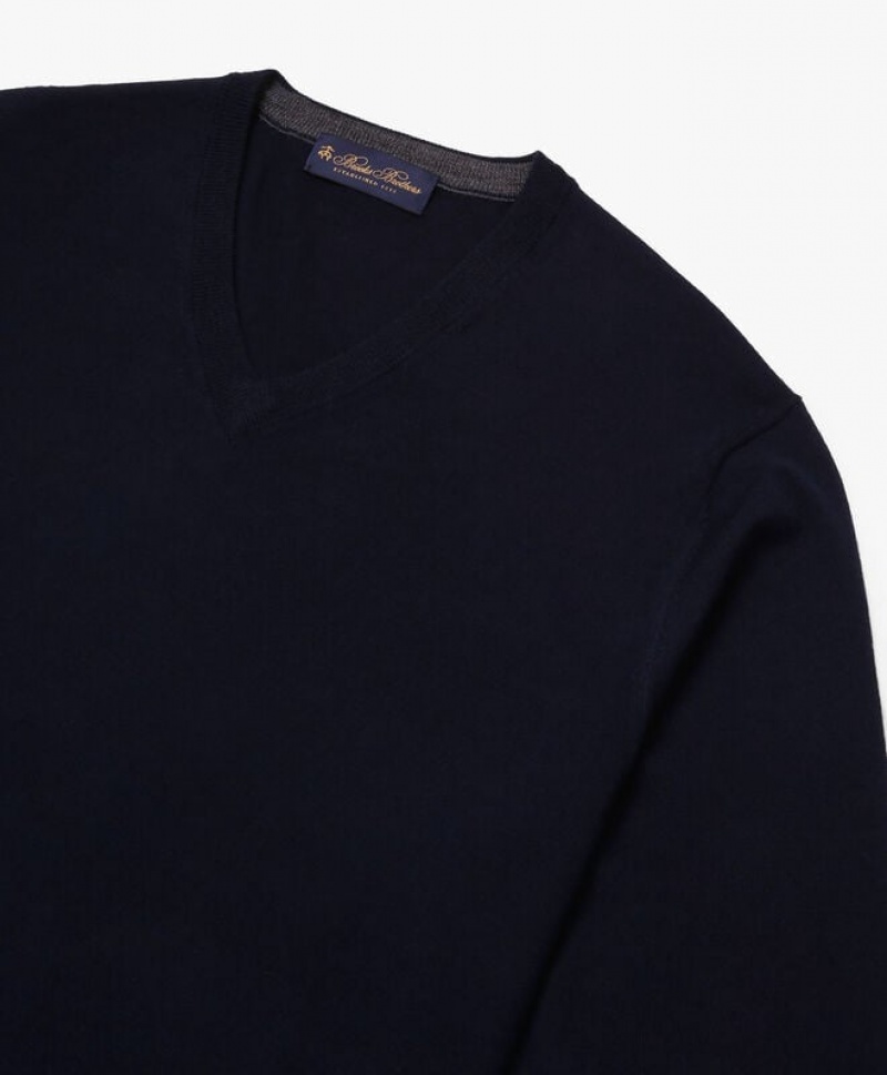 Navy Brooks Brothers Merino Wool V-Neck Men Sweaters | CXI-249876