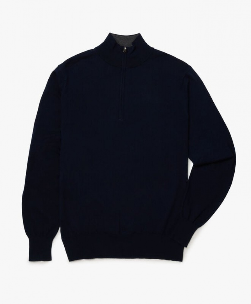 Navy Brooks Brothers Merino Wool Zipped Men Sweaters | MGH-497250