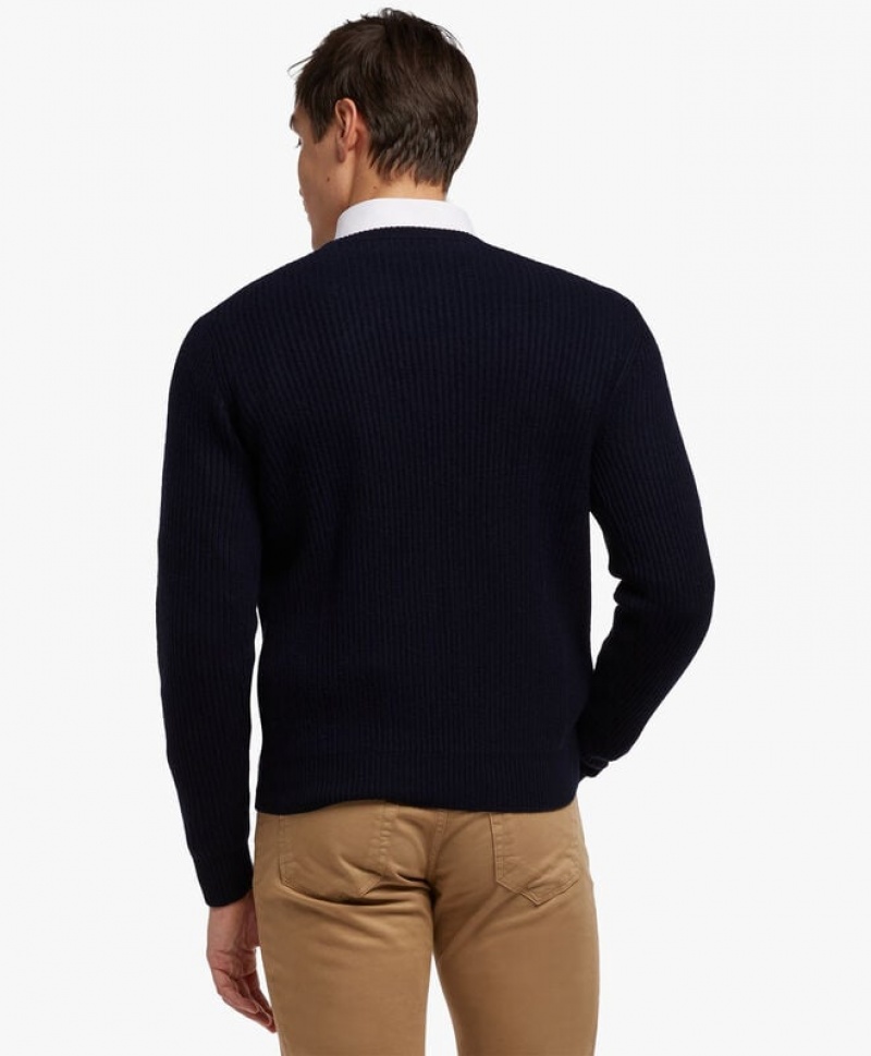 Navy Brooks Brothers Ribbed Wool and Cashmere Men Sweaters | YWI-610897