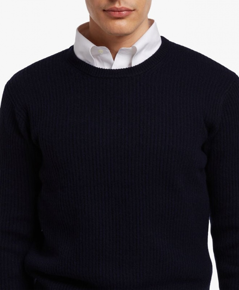 Navy Brooks Brothers Ribbed Wool and Cashmere Men Sweaters | YWI-610897