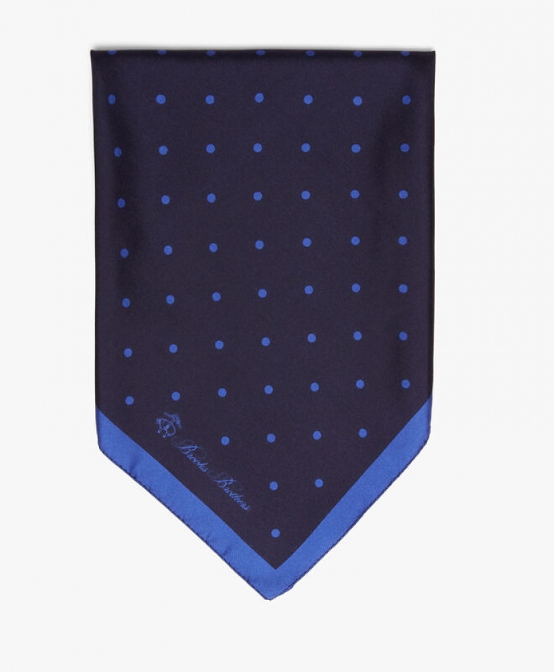 Navy Brooks Brothers Silk Logo Pocket Square Men Ties | WIR-468701