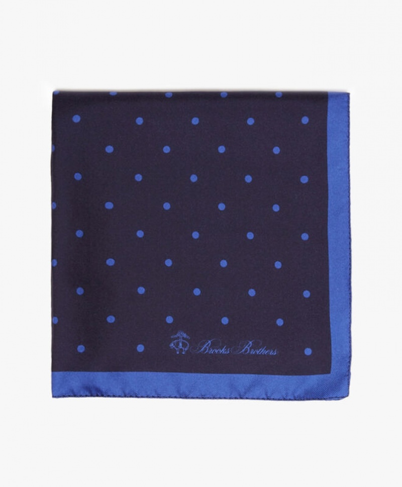 Navy Brooks Brothers Silk Logo Pocket Square Men Ties | WIR-468701