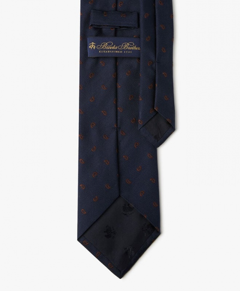 Navy Brooks Brothers Silk Paisley Men Ties | GZO-872403