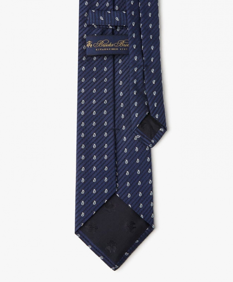 Navy Brooks Brothers Silk Striped Paisley Men Ties | TPX-582143