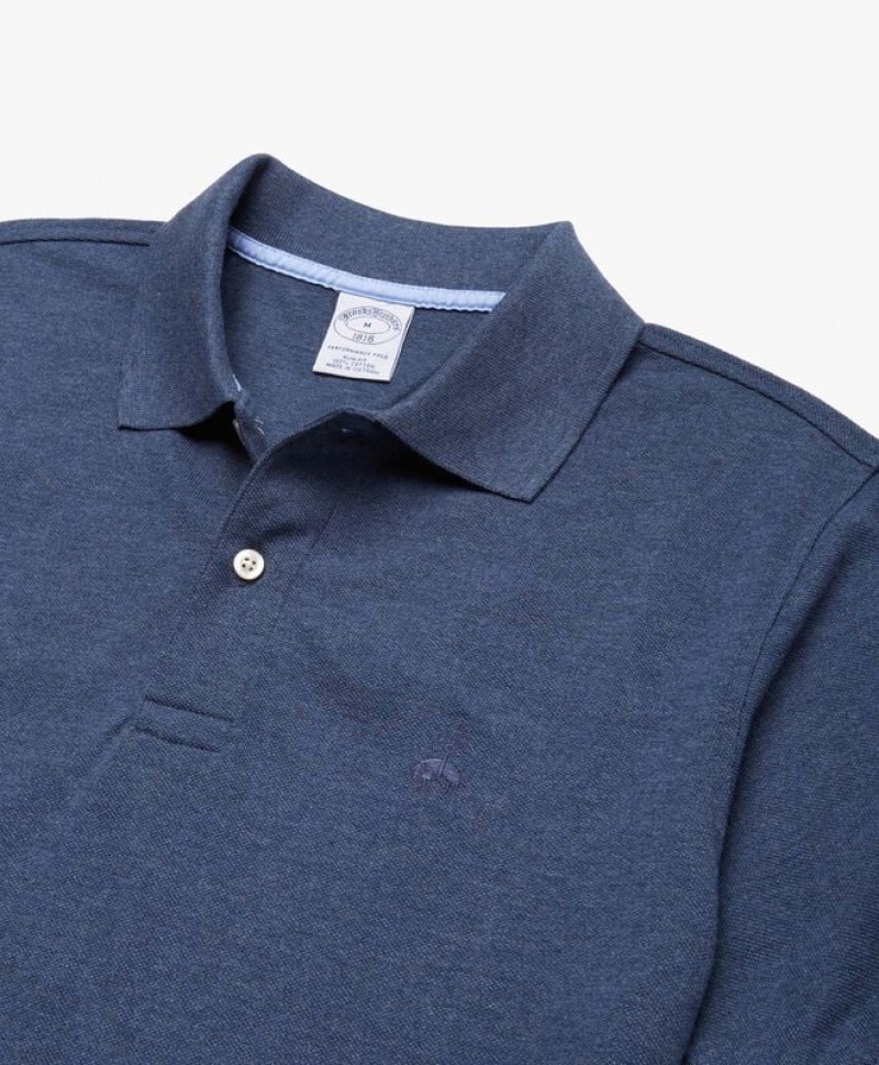 Navy Brooks Brothers Slim-fit Sleeves Pique Men Polo | XEI-608573