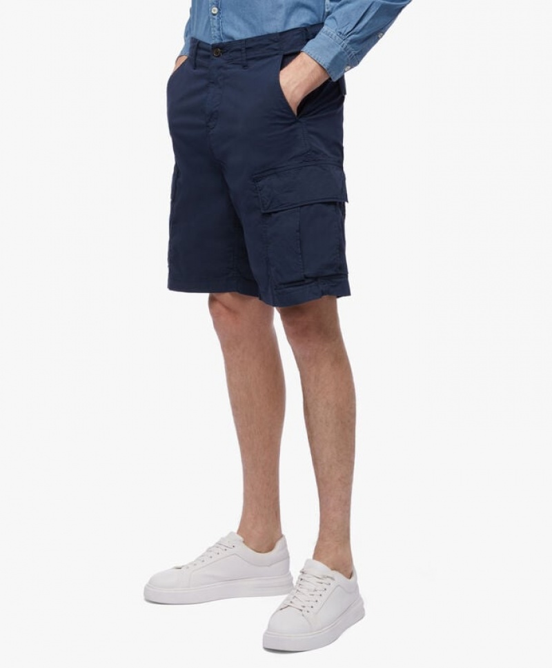 Navy Brooks Brothers Stretch Cotton Cargos Men Shorts | WZV-274350