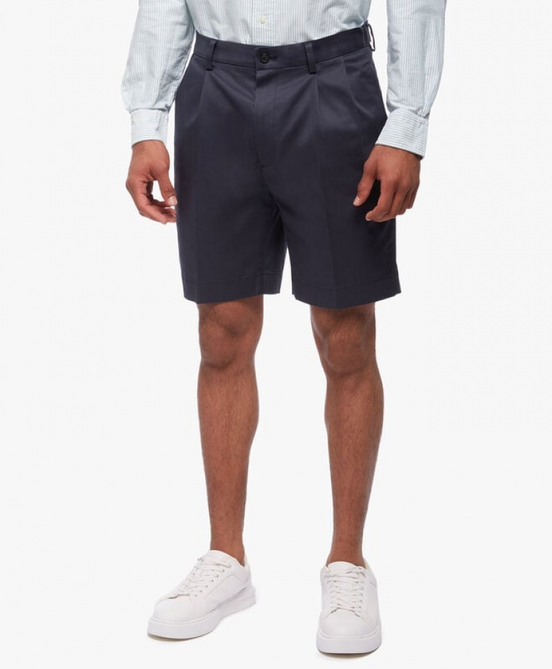 Navy Brooks Brothers Stretch Pleat Front Men Shorts | XEK-845963