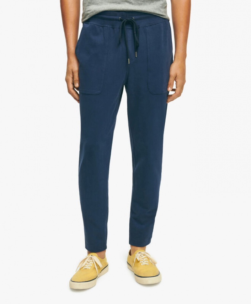 Navy Brooks Brothers Stretch Sueded Cotton Jersey Men Sweatpants | FAK-042986