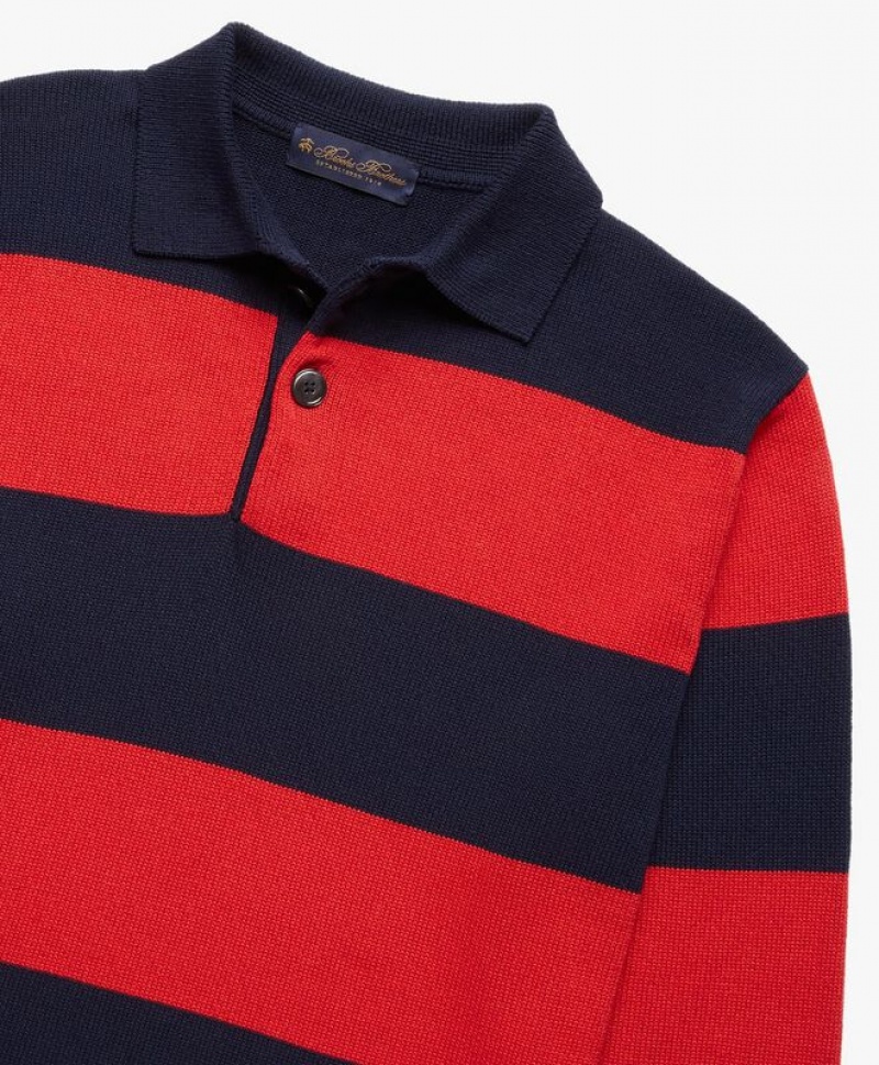 Navy Brooks Brothers Striped Cotton Men Polo | FCW-418652