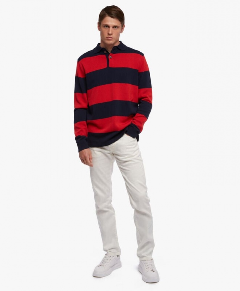 Navy Brooks Brothers Striped Cotton Men Sweaters | RTI-951743