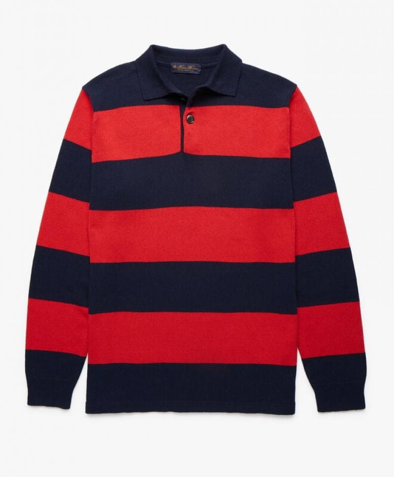 Navy Brooks Brothers Striped Cotton Men Sweaters | RTI-951743