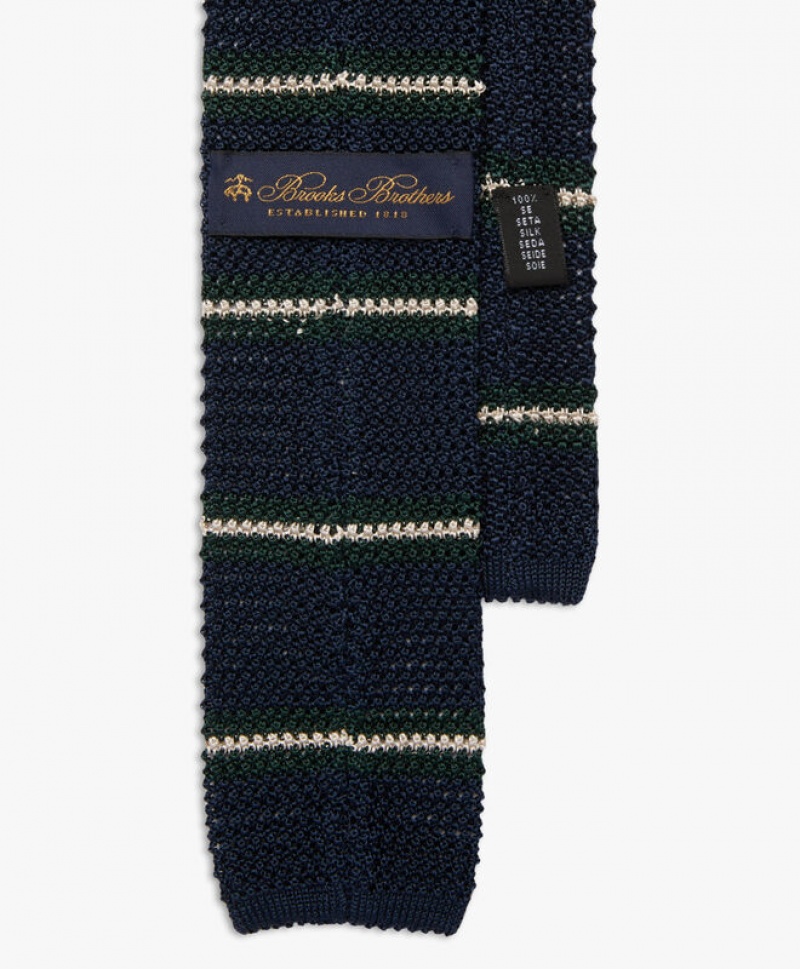 Navy Brooks Brothers Striped Knitted Men Ties | CEI-349618