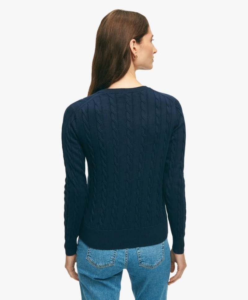 Navy Brooks Brothers Supima Cotton Cable Women Sweaters | VQK-281359