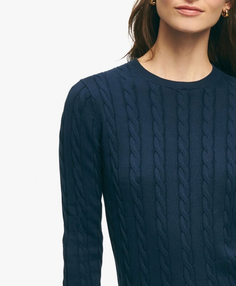 Navy Brooks Brothers Supima Cotton Cable Women Sweaters | VQK-281359