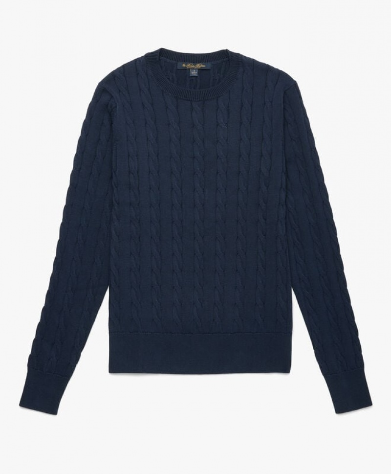 Navy Brooks Brothers Supima Cotton Cable Women Sweaters | VQK-281359