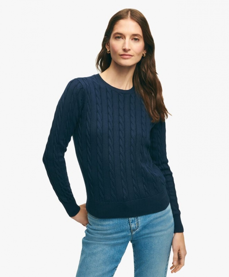 Navy Brooks Brothers Supima Cotton Cable Women Sweaters | VQK-281359