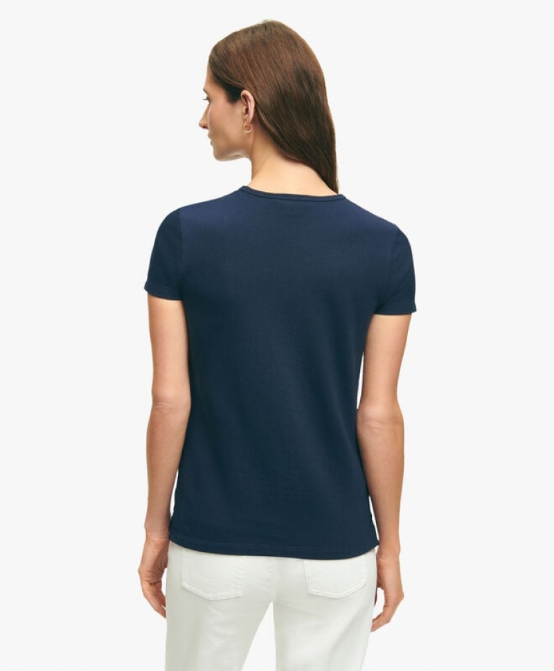 Navy Brooks Brothers Supima Cotton Stretch Pique Women T-shirts | DRC-419283