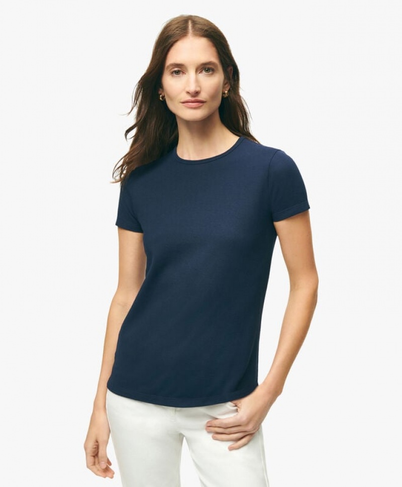 Navy Brooks Brothers Supima Cotton Stretch Pique Women T-shirts | DRC-419283